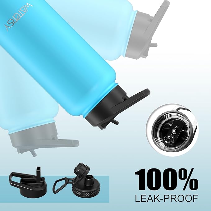 32oz Insulated Water Bottle (Cold for 48 Hrs),BPA Free&Leak Proof,Stainless Steel Water Flask,Water Jug with Straw Spout Lids for Gym,Hiking,Travel,Sky Blue