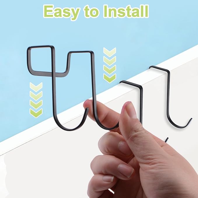 6Pcs Over Cabinet Double Hooks, Stainless Steel Over Cupboard Door Towel Hanger Multi-Purpose S-Shaped Hooks for Kitchen,Bathroom (Black)