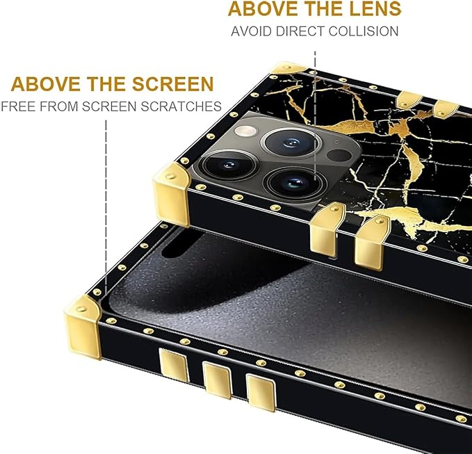 Compatible with iPhone 16 Pro Max Case, Black Gold Marble Nature Luxury Golden Decoration for Girl Women Soft TPU Shockproof Protective Hard PC Back