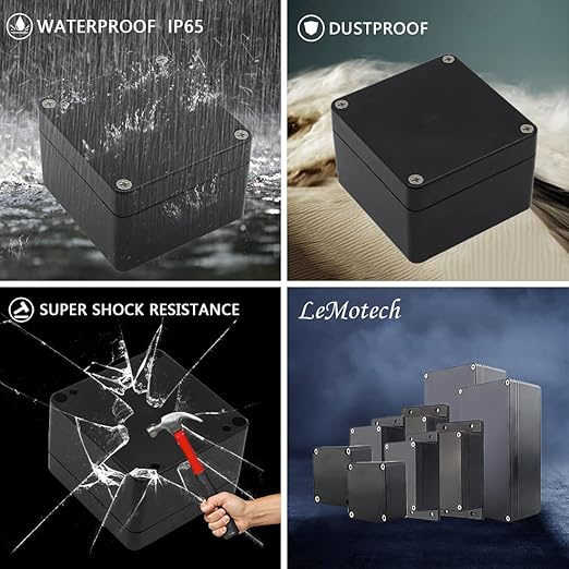 LeMotech Junction Box IP65 Waterproof Project Box Dustproof ABS Plastic Electrical Boxes Universal Enclosure for Electronic Black 3.29x 3.19x 2.2 inch (83 x 81 x 56mm)(Pack of 1)