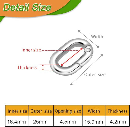 10Pack 5/8 Inch Small Oval Carabiner, Metal Spring Tiny Carabiner Clips for Paracord Keychain Lanyard, Car Key Rings, Dog Tag Clip, Pets Collar Buckles, Purse Keychain Replacement (Silver)