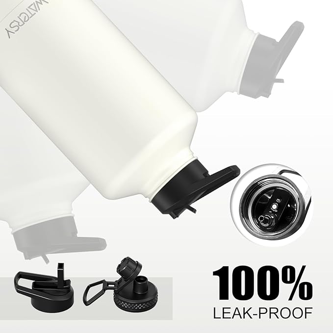87oz Insulated Water Bottle (Cold for 48 Hrs),BPA Free&Leak Proof,1.5 Gallon Stainless Steel Water Flask,Water Jug with Straw Spout Lids for Gym,Hiking,Camping,White