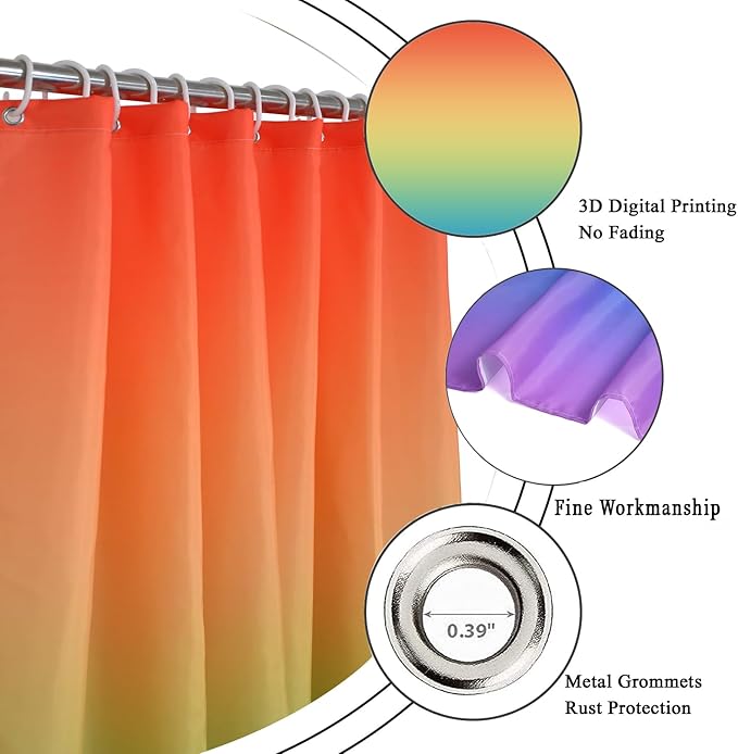 Rainbow Shower Curtain, Children Colorful Rainbow Kid Girls Cute Bathroom Curtain Waterproof Fabric Machine Washable with Hooks, 72" Wx78 L