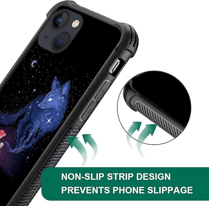 for iPhone 14 Plus Case, Galaxy Fox Wolf Pattern Graphic Design Girl Boy Soft Silicone Hard Acrylic Shock Protection for iPhone 14 Plus