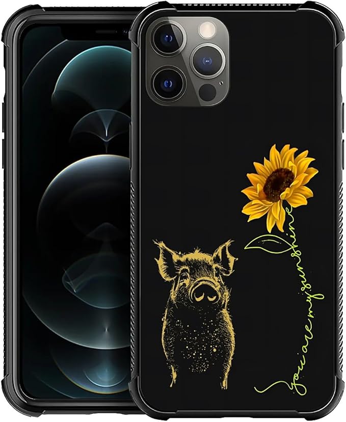 for iPhone 11 Pro Case, Pig Sunflower Yellow Sunshine Pattern Made of Soft Silicone Hard Acrylic Shock Protection for iPhone 11 Pro