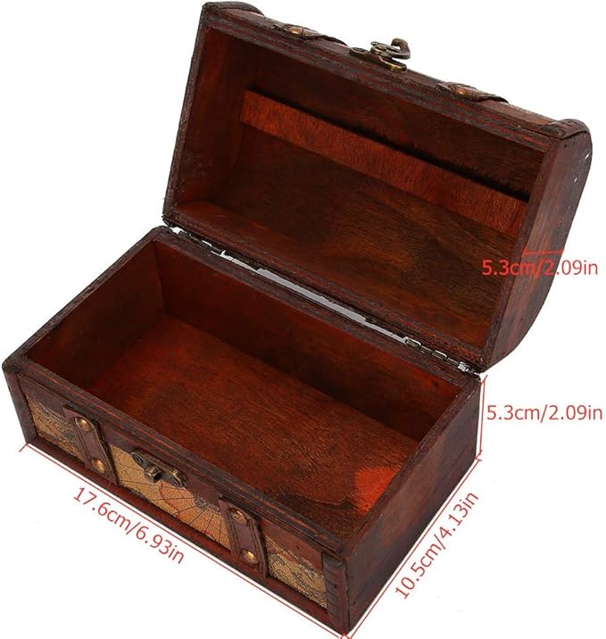 Hilitand Pirate Treasure Chest Vintage Handmade Decorative Wooden Box Trinket Jewelry Storage Case Home Decoration(Map)