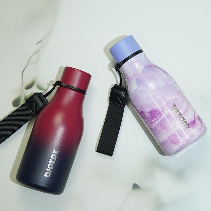 BJPKPK Insulated Water Bottles, 12oz Stainless Steel Metal Water Bottle with Strap, BPA Free Leak Proof Jugs, Mugs, Flasks, Reusable Thermal Flasks for Sports & Travel, Blossom