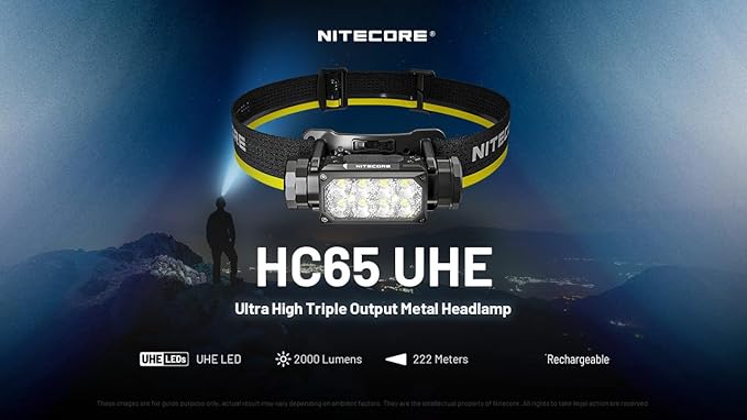 Nitecore HC65 UHE Headlamp, 2000 Lumen Max Heavy Duty Metal, USB-C Rechargeable with White, Red, and Reading Lights for Camping, Hiking, Hunting, and Industrial Works (Grey)