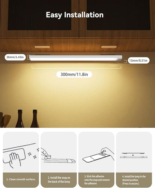 12 Inches Under Cabinet Lighting 6 Packs with 1 Charging Station, Rechargeable Motion Sensor Light Indoor, 3 Color Temps, Dimmable Closet Light Stick on, Under Counter Lights for Kitchen