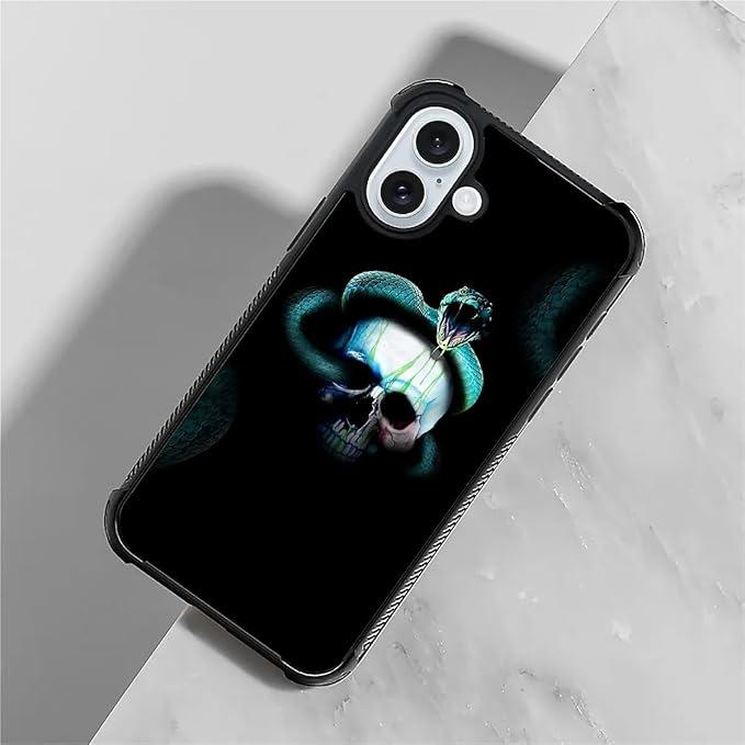 for iPhone 16 Case, Skeleton Winding Snake Pattern Graphic Design Girl Boy Soft Silicone Hard Acrylic Shock Protection for iPhone 16