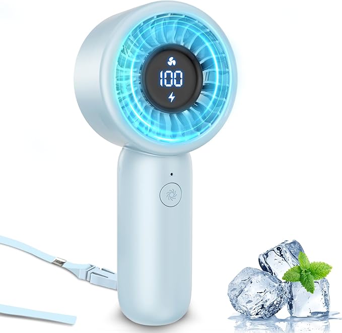 Portable Handheld Fan Personal Small Turbo Hand Fan Powerful, Cooling, Lanyard, USB Rechargeable, 5 Speeds, Makeup, Gifts for Women Men, Kid, Mom, Hot Summer, Travel, Sports, Wedding Use