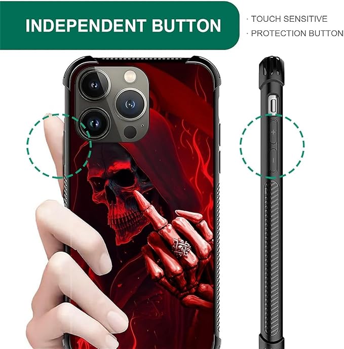 for iPhone 13 Pro Max Case, Gestures Funny Skull Pattern Graphic Design Girl Boy Soft Silicone Hard Acrylic Shock Protection for iPhone 13 Pro Max