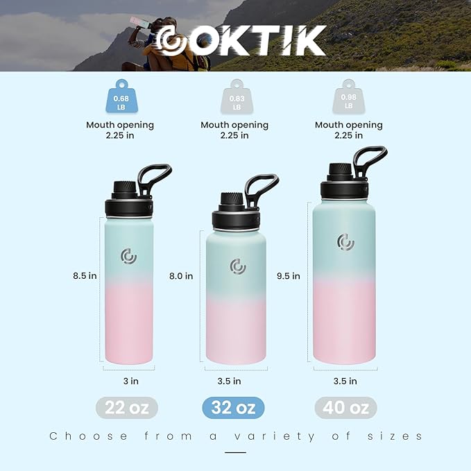 Sports Water Bottle 32oz, Insulated Water Bottle with Handle,Stainless Steel,Simple Modern,Suitable for Travel, School, Boy, Girl(Bubble Gum)
