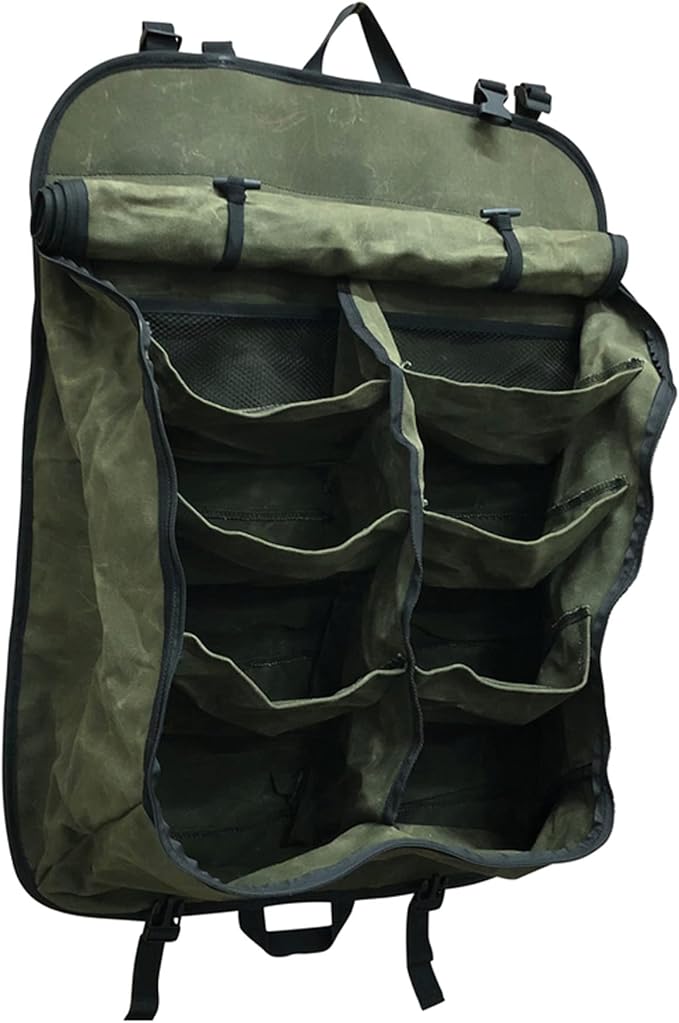 Overland Vehicle Systems Camping Gear Storage Bag - #16 Waxed Canvas - Infused with Paraffin Wax Waterproofing - 8 Storage Pockets for all your toiletries, clothes, shoes and camping gear.
