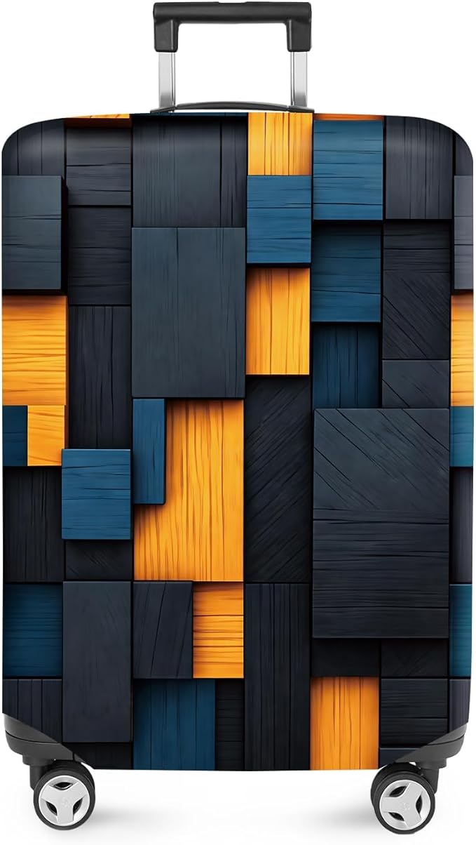 ANNA QUEEN Dark Geometric Wood Luggage Cover, Modern Abstract Suitcase Protector for 32-34 Inch Bags