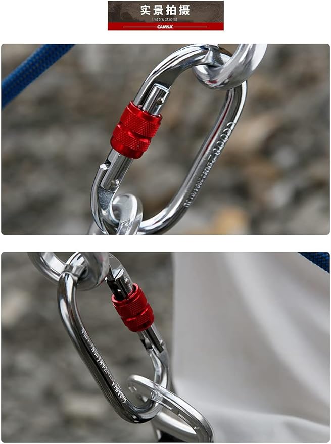Heavy Duty Locking Climbing Carabiner Clip CE Rated 25 kN 5600 LB Rugged Terrain Approved Industrial Strength Twist Lock Carabiners Clips for Rigging, Ropes, Hammocks, Camping