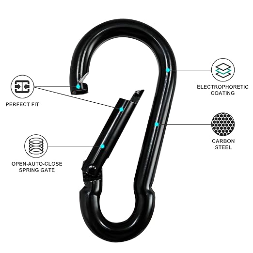 Small Carabiner Clip Hook, 2.75 inch 10 pcs Black Heavy Duty Spring Snap Hook Key Chain, Carabiners Clips for Outdoor Camping, Swing Set, Hammock, Hiking Travel, Fishing, Quick Link Keychain