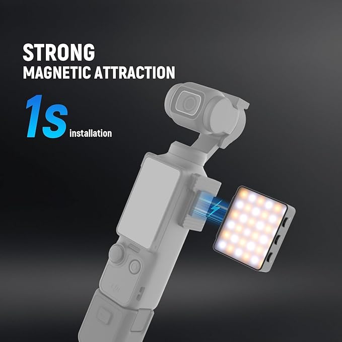 NEEWER Basics Bi Color Magnetic Camera Auxiliary Light Compatible with DJI OSMO Pocket 4 & 3, 1.5W Rechargeable Plastic Mini LED Fill Light Attachment for TikTok Vlog Selfie Video Recording, M24