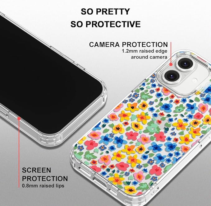 MOSNOVO Case for iPhone 16, [Buffertech 6.6ft Military-Grade Drop Protection] [Anti Peel Off Tech] Clear TPU Bumper Phone Case Cover Design - Little Flowers