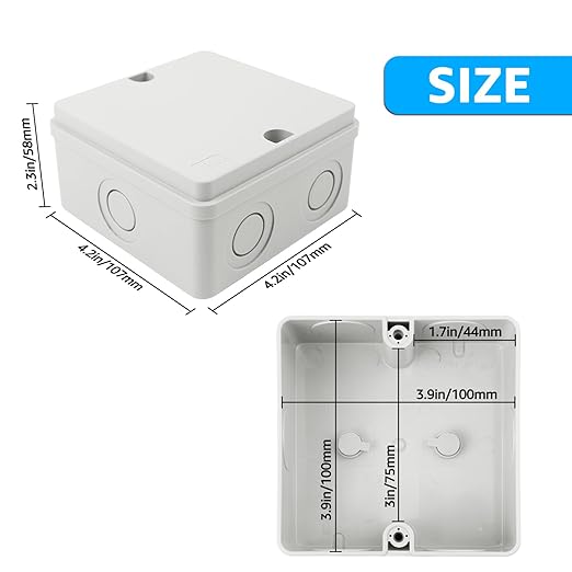 NineLeaf Junction Box, Waterproof Electrical Box IP66 Water Resistant Dustproof ABS Plastic Project Enclosure for Electronics, External Size 4.2 x 4.2 x 2.3 inch (107 x 107 x 58 mm),3PK