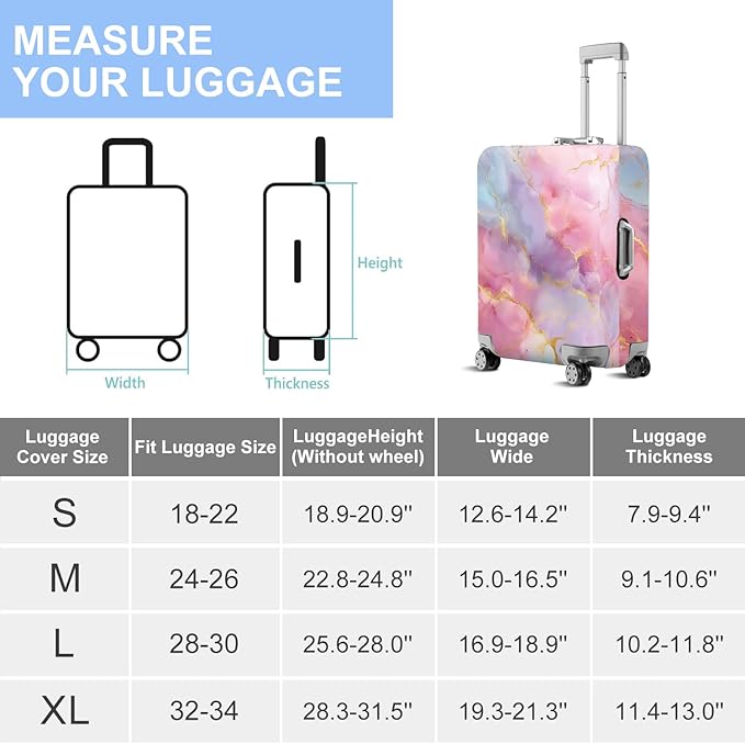 ANNA QUEEN Pink Marble Travel Luggage Cover -Stretchable Airplane Suitcase Protector Sleeve,Universal Washable Fit for 20-37 Inch Checked Baggage,Water Resistant Durable Luggage Protector