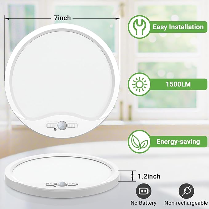 zemty 4Pack 7inch Motion Sensor Ceiling Lights Wired, 15W 1500lm 3CCT/3 Mode/30-120s Timer, Bright White LED Flush Mount Light Fixture Motion Activated for Closet Pantry Hallways Stairwells Garage