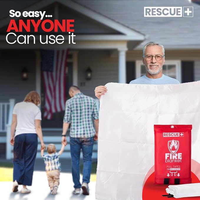 Rescue+ Emergency Fire Blankets – 2 Pack, 40” x 40” Fiberglass Flame Retardant Safety Blanket for Home, Kitchen, Workplace, Travel, Camping, and Car Emergencies