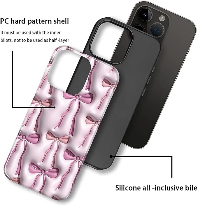 for iPhone 15 Pro Max Case,HL2 Abstract Ribbons Bows Hybrid 2 Layer Hard Shell Silicone Protective Pattern Design Case