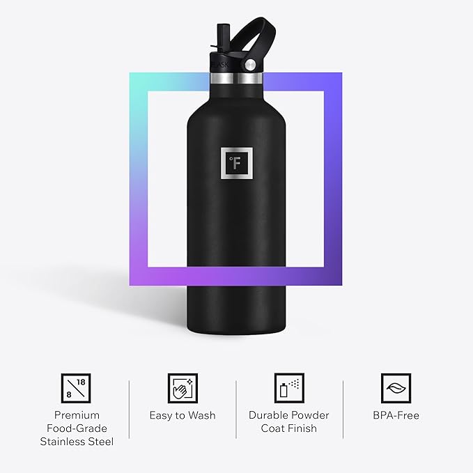 IRON °FLASK Camping & Hiking Hydration Flask with Straw, BPA-Free Insulated Stainless Steel Sports Water Bottle - 24 oz Day & Night