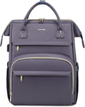 LOVEVOOK Leather Laptop Backpack for Women 15.6 inch,Travel Backpack Purse Nurse Teacher Backpack Computer Laptop Bag,Professional College Business Work Bag Carry On Backpack with USB Port,Grey Purple