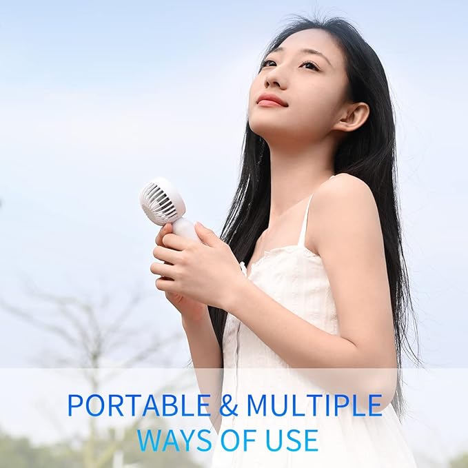VanSmaGo Portable Handheld Mini Fan, USB Rechargeable Personal Fan, Battery Operated Mini Neck Fan, 3 Speeds, Perfect for Travel/Camping/Outdoor/Home/Office