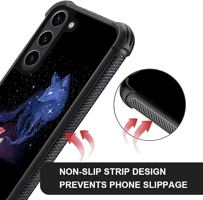 for Samsung Galaxy S23 Case, Galaxy Fox Wolf Pattern Graphic Design Girl Boy Soft Silicone Hard Acrylic Shock Protection for Samsung Galaxy S23