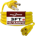 3ft Yellow Extension Cord Waterproof, UL Listed, 10/3 SJTW Heavy Duty 3 Prong, 10 Gauge 15A Power Cord Ideal for Lights, Appliances, and Lawn