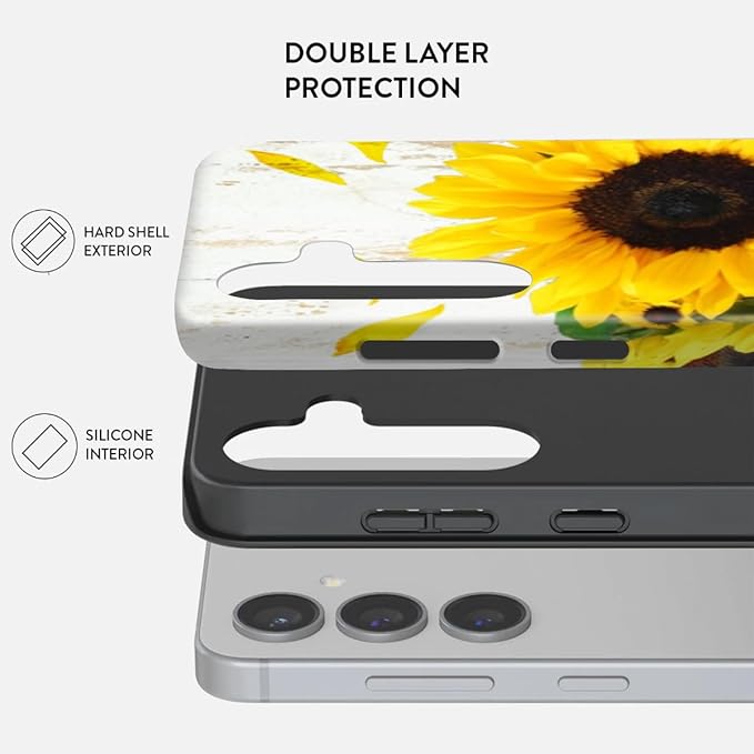 Compatible for Samsung Galaxy A36 5G Case, Dual Layer Heavy Duty 2 in 1 Shockproof Protective Phone Case,Wood Grain Sunflowers