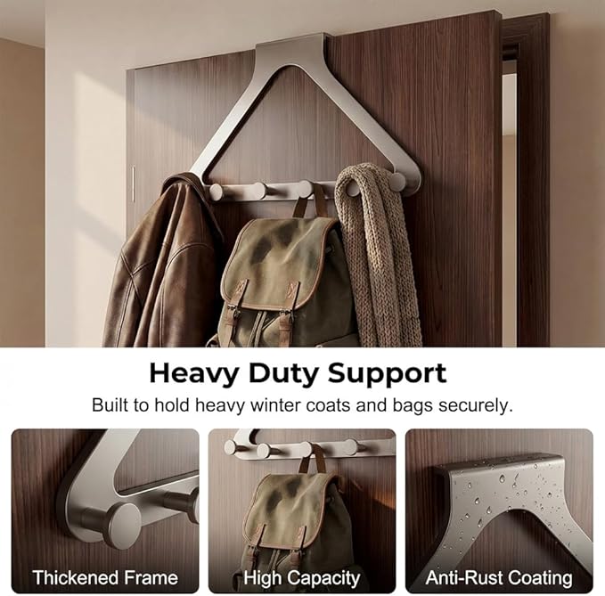 Over-The-Door Hanger Organizer, 2026 New Modern Over The Door Hanger Rack, Over Door Hook Heavy Duty Door Hanger Multi-Purpose Door Organizer for Home Office Bedroom Bathroom(Gray, 1pack)