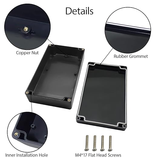 LeMotech Project Box ABS Plastic Junction Box IP65 Waterproof Hobby Box Electrical Boxes Universal Enclosure for Electronic Black 7.8 x 4.7 x 2.2 inch(200x120x56mm)（Pack of 1
