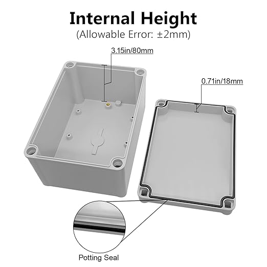 LeMotech Junction Box IP67 Waterproof Dustproof ABS Plastic Project Box for Electrical Outdoor Enclosure Gray 6.9 x 4.9 x 3.9 inch (175 x 125 x 100 mm)