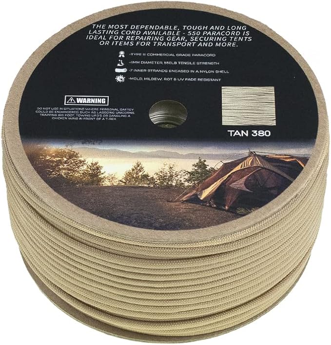 Paracord Planet Solid Color 550lb Paracord – 7 Strand Type III Nylon Cord for Indoor and Outdoor Tasks – Tan 499 (10 ft)