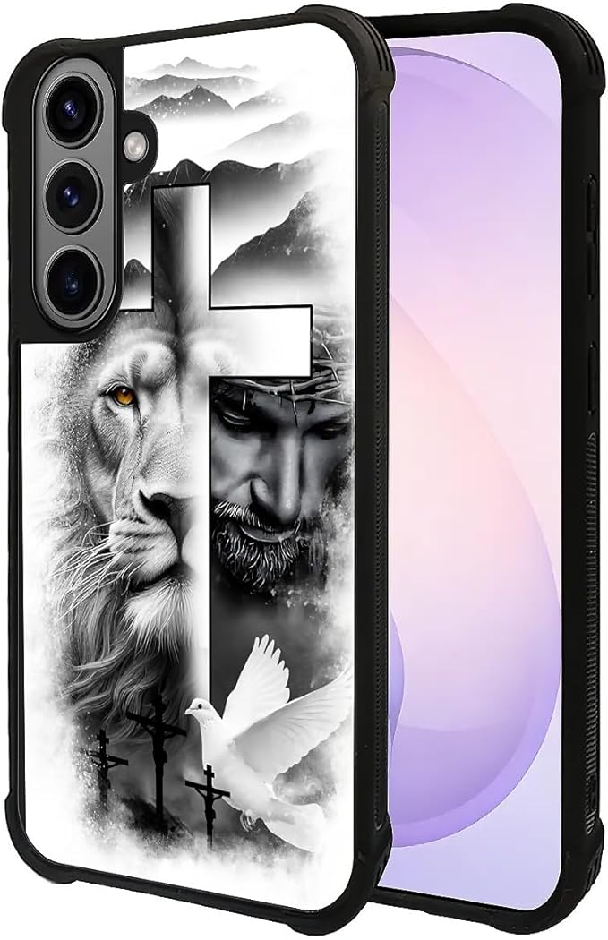for Samsung Galaxy S26 Case,Graphic Design for Girl Boy Soft Silicone Hard Acrylic Shock Protection Designed for Samsung Galaxy S26 Lion Cross Jesus Christ Dove Pattern