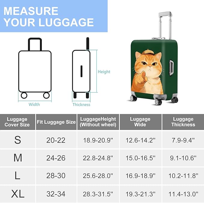 ANNA QUEEN Funny Cat Luggage Cover,Cute Cartoon Stretchable Suitcase Protector Sleeve,Fit for 24-26 Inch Checked Baggage,Water Resistant Durable Luggage Protector
