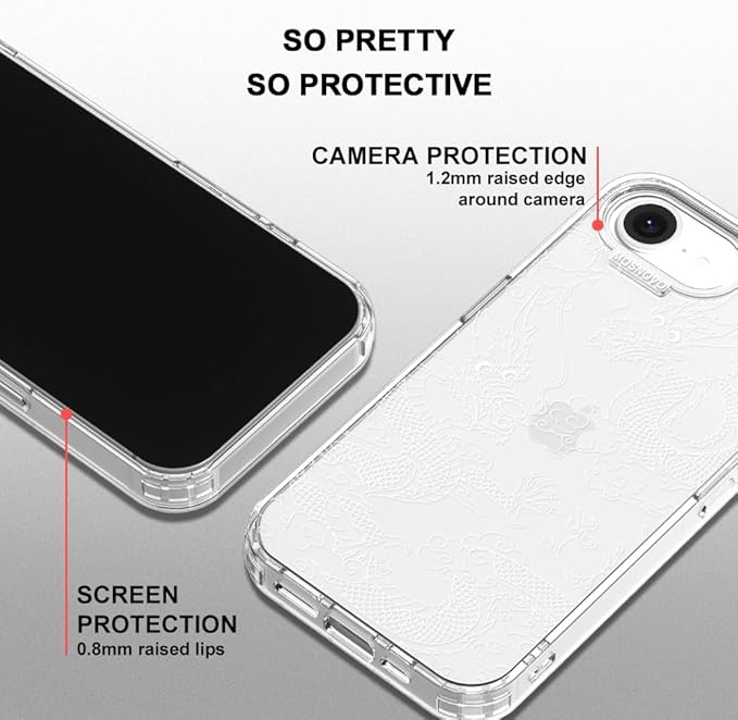 MOSNOVO for iPhone 17e Case/iPhone 16e Case, Shockproof Military-Grade Protection 6.6ft Drop Tested, Clear Phone Case for iPhone 16e / iPhone 17e, White Dragon Design
