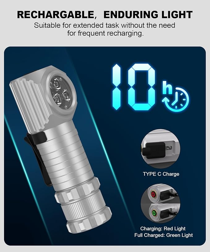 2 in 1 Detachable Flashlight & Headband, LED Rechargeable Headlamp for Adults - Hard Hat Light Running Head Lamp with Red Light, Magnet, 180° Tilt, 7 Modes, Outdoor, Emergency 1PC