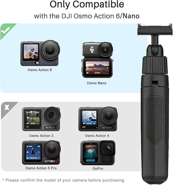 40cm/15.75'' Selfie Stick Tripod for DJI Osmo Action 6 & Nano Accessories, 360° Adjustable Extended Pole Tripod Stand w Magnetic Mount, Ultra-Lightweight Handle Grip Monopod for Vlogging