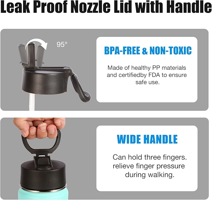 Volhoply 24oz Insulated Water Bottle With Straw Bulk 3 Pack,Metal Wide Mouth Water Bottles With Handle Lid Keep Cold,Reusable Double Wall Cups,Powder Coated Sport Bottle For Holder(Mint,3 Count)
