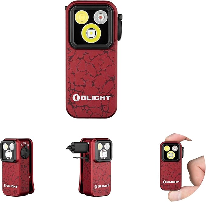 OLIGHT Oclip Pro EDC Flashlight Clip-on Light, Rechargeable 500 Lumens with Three Lighting Solutions Type-C Charging, Magnetic Flash Lights for Signaling, Cycling, Outdoor or Indoor Use (Crackle Red)