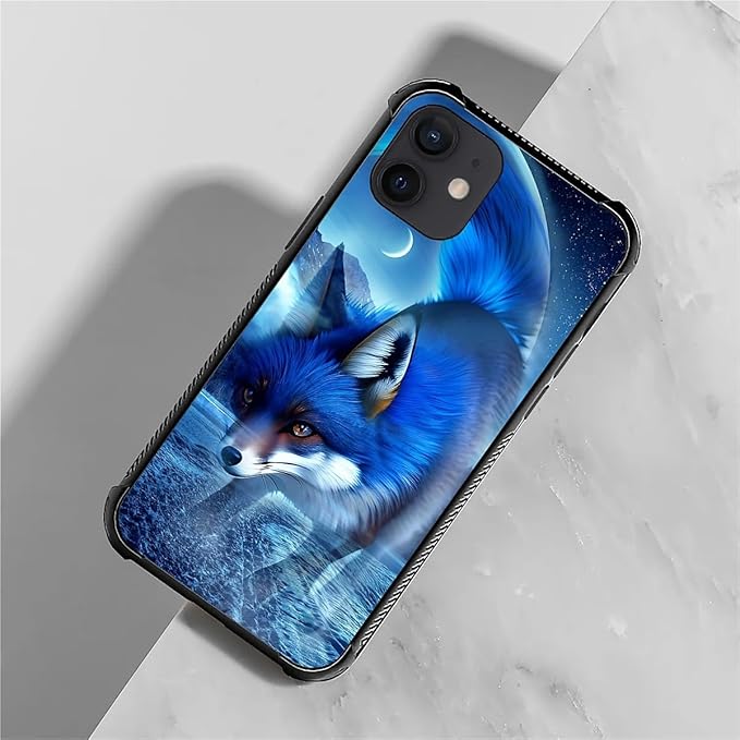 for iPhone 12 Mini Case, Snowy Mountain Fox Lake Pattern Graphic Design Girl Boy Soft Silicone Hard Acrylic Shock Protection for iPhone 12 Mini