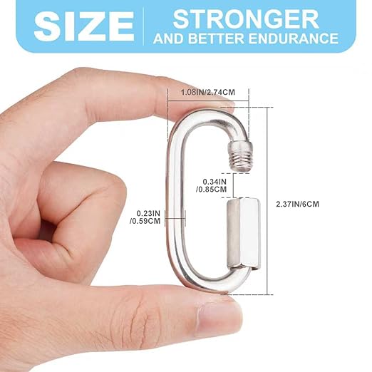6 Pcs 2 Inch 304 Stainless Steel Screw Chain Quick Links, 650 Lbs Capacity Locking Quick Chain Repair Links, Pets Keychain for Outdoor Traveling Equipment