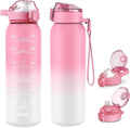 SLUXKE 17oz Insulated water bottles with 2 Lids (Straw and Chug Lid), 18/10 Stainless Steel Water Bottle BPA Free, Double Wall Vacuum Wide Mouth Insulated for Men, Women & Kids PINK WHITE