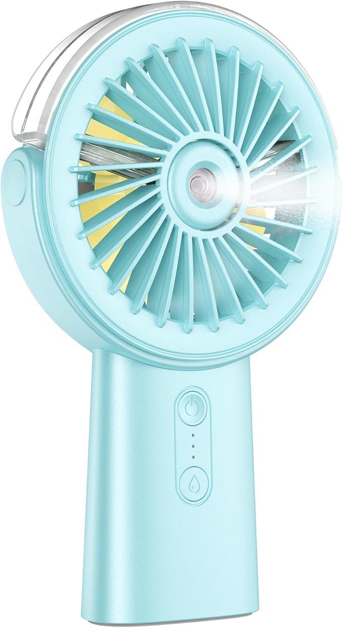 Otlonpe Handheld Misting Fan Portable, Small Personal Hand Held Rechargeable Mist Fan Water Spray, 4000mAh Battery Operated Hand Mister Fans 3-Speed, 4-15 Hrs Runtime for Travel Home Office Outdoor