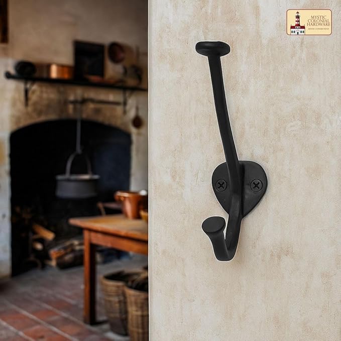 Mystic Colonial Cast Iron Wall Hooks – Set of 2 (4×3 in)